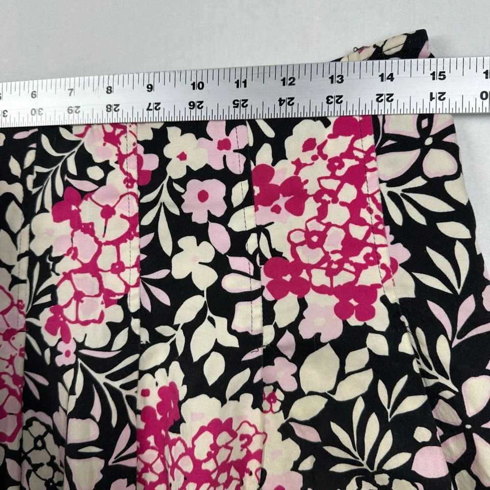 Vtg Y2K Attention Floral A-Line Skirt 6 Black Pink Cotton Pleat Y2K Cottagecore - Picture 4 of 7